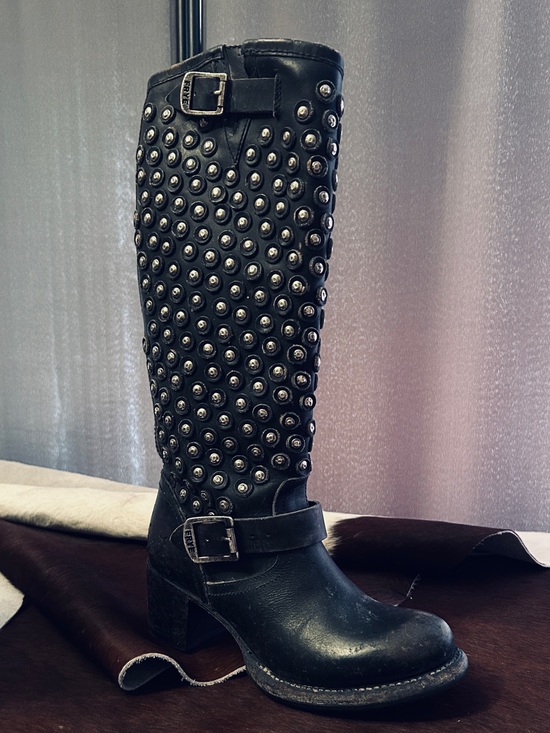 Frye Shoes - FRYE Vera Disc Tall Black Leather Boots